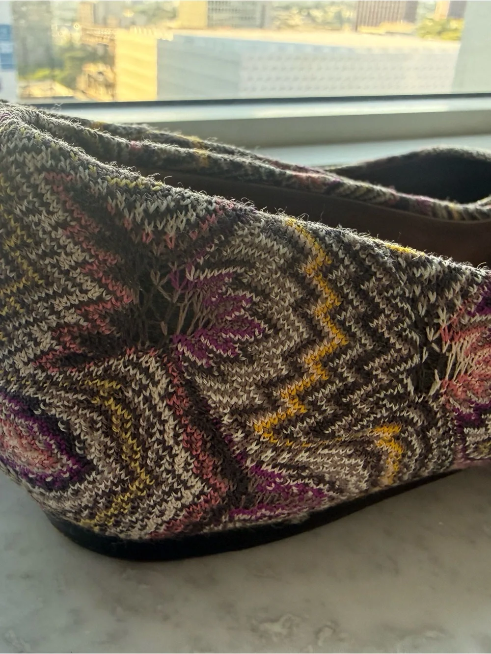 Missoni Multicolor Knit Pattern Ballet Flats — Black, Purple, Yellow Accents